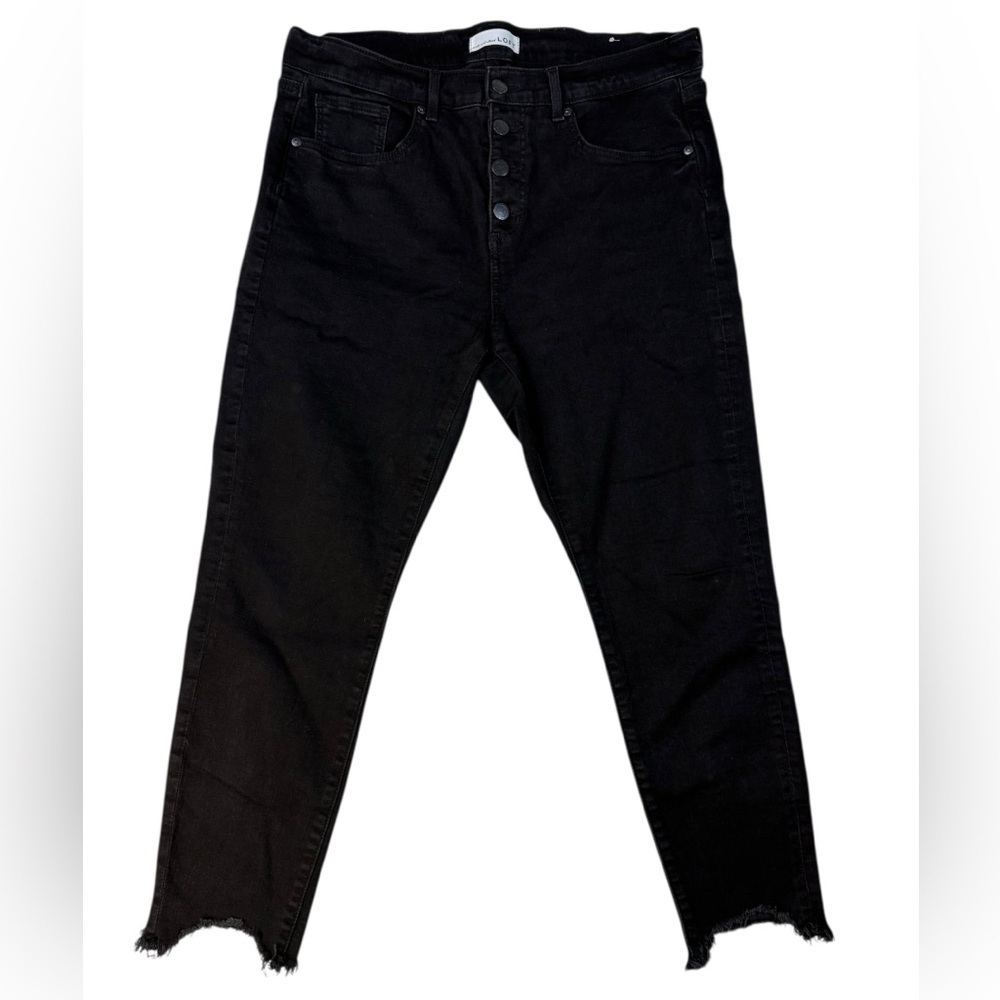 LOFT Black Denim Skinny Frayed Raw Hem Jean Pants | Size 12P
